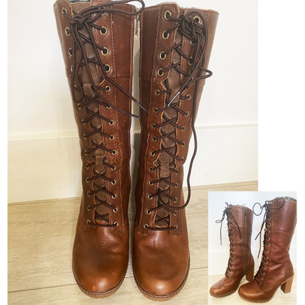 Timberland Lace Up Earth Brown Leather Boots Size 7